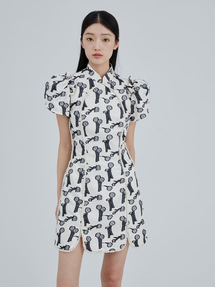 꽃 새싹 슬리브 새로운 중국 드레스