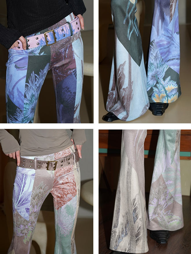 Vintage Print Slim Fit ausgestoßener Hosen mit Gürtel