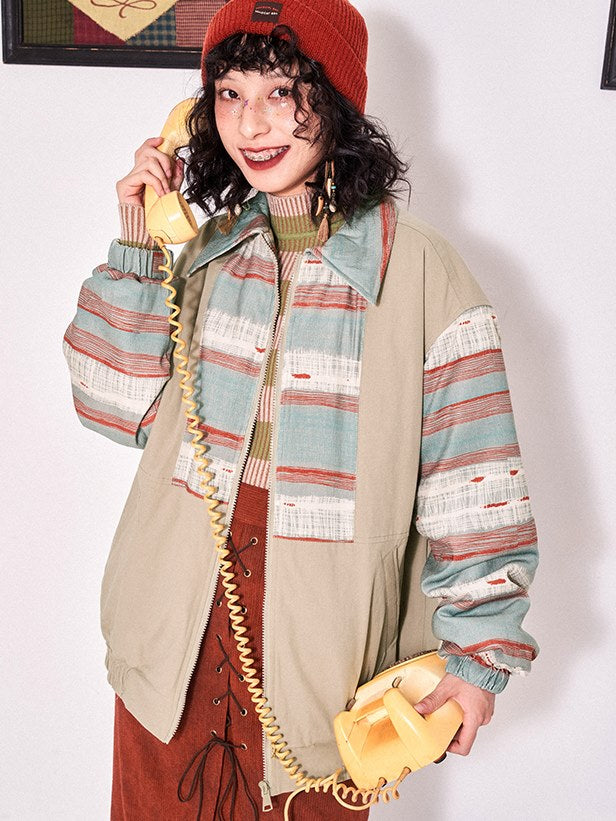 인쇄 패치 워크 드롭 어깨 패딩 재킷