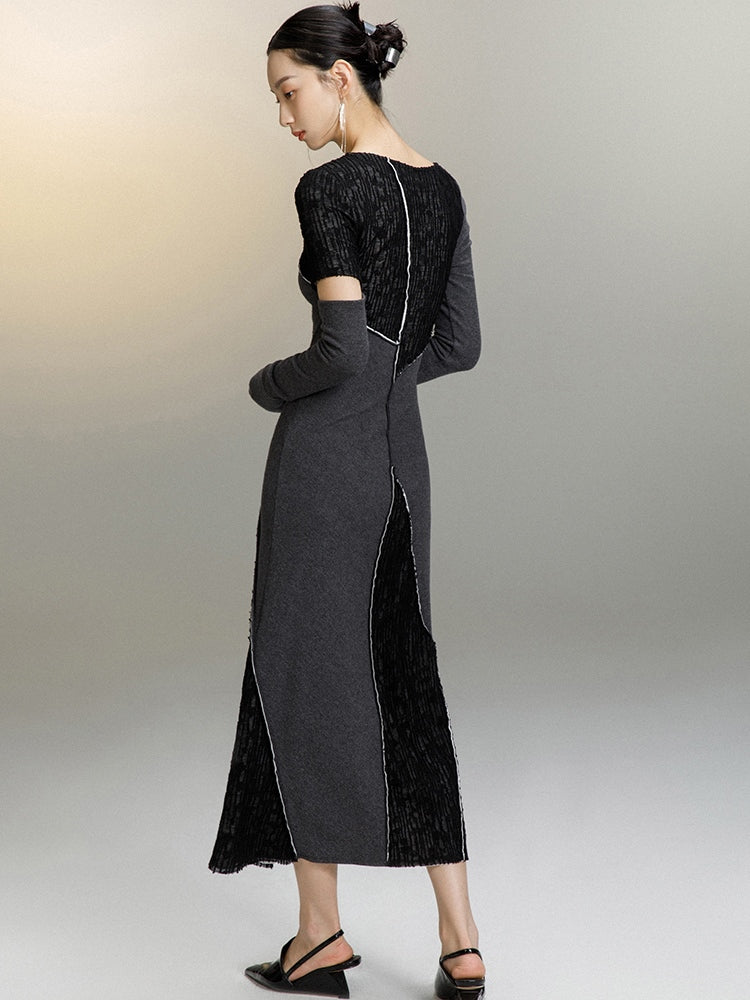 Gestrickte schlanke Passform Jacquard Panel Kleid