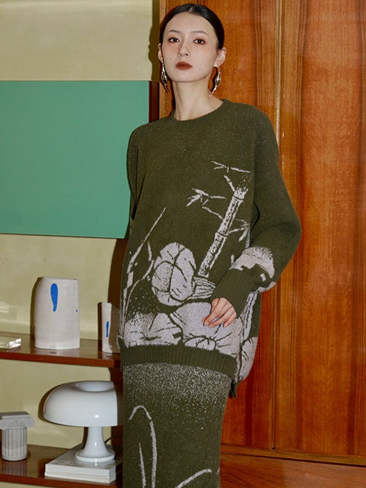 Knitted Jacquard Sweater & Skirt