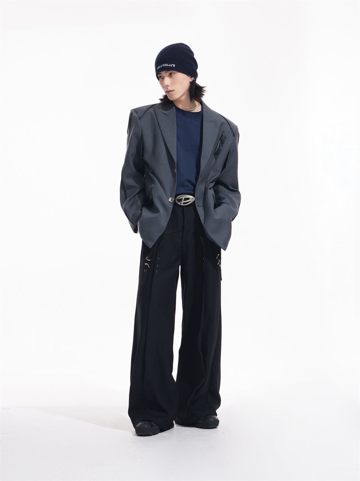 LOOSE PU Leather Patchwork Showder Pad Jacket