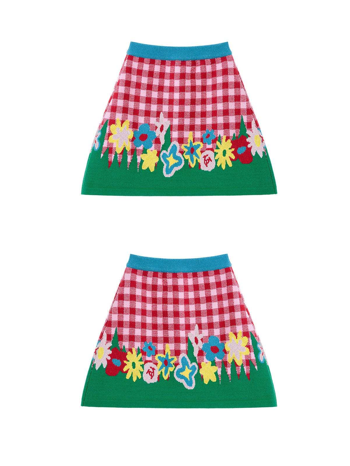 Plaid Plüschbärenblume -Strickpullover & Rock