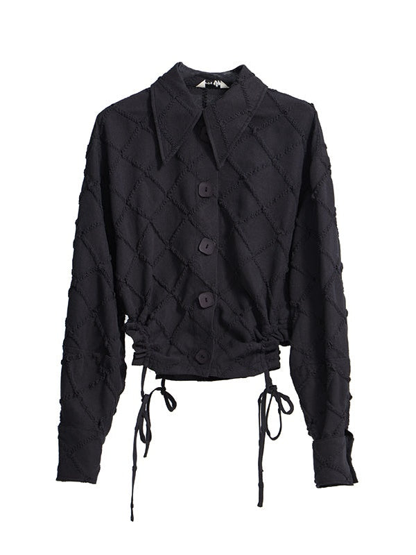 Rhombus Textured Waist Drawstring Short Shirt