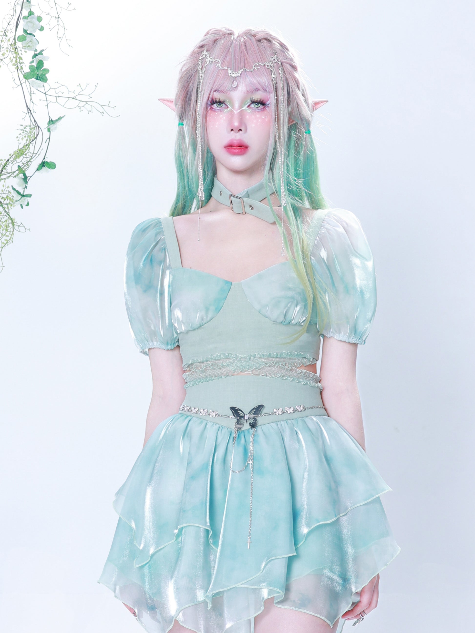 Sangle de manches bouffées à taille à tie-dye