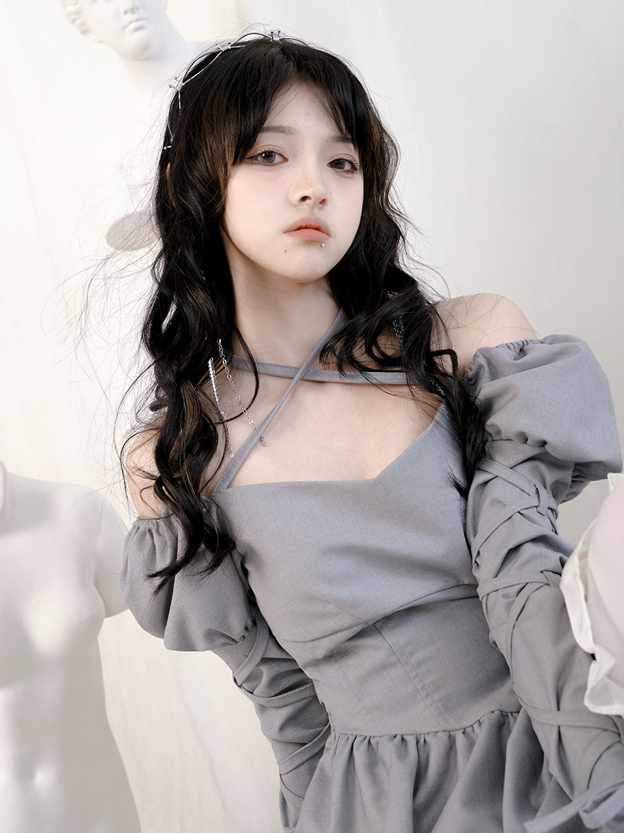 크로스 레이스 광부 푹신한 멍청한 Ouff-sleeves 1 피스