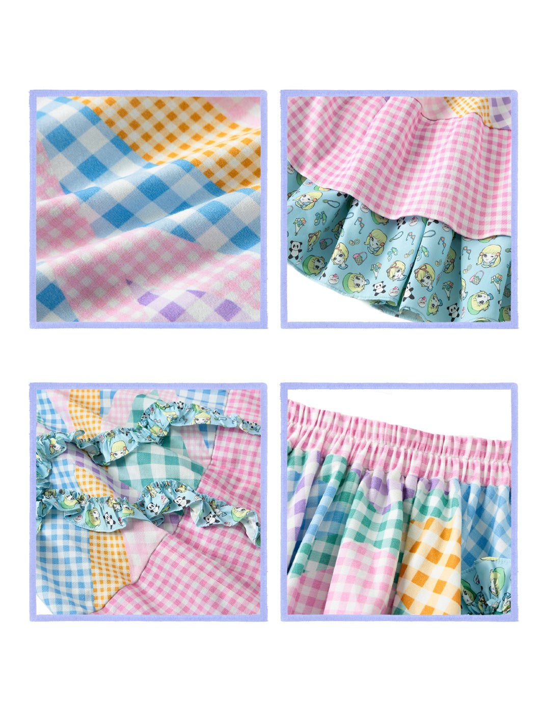 Plaid Stitching Ruffle Puff Skirt