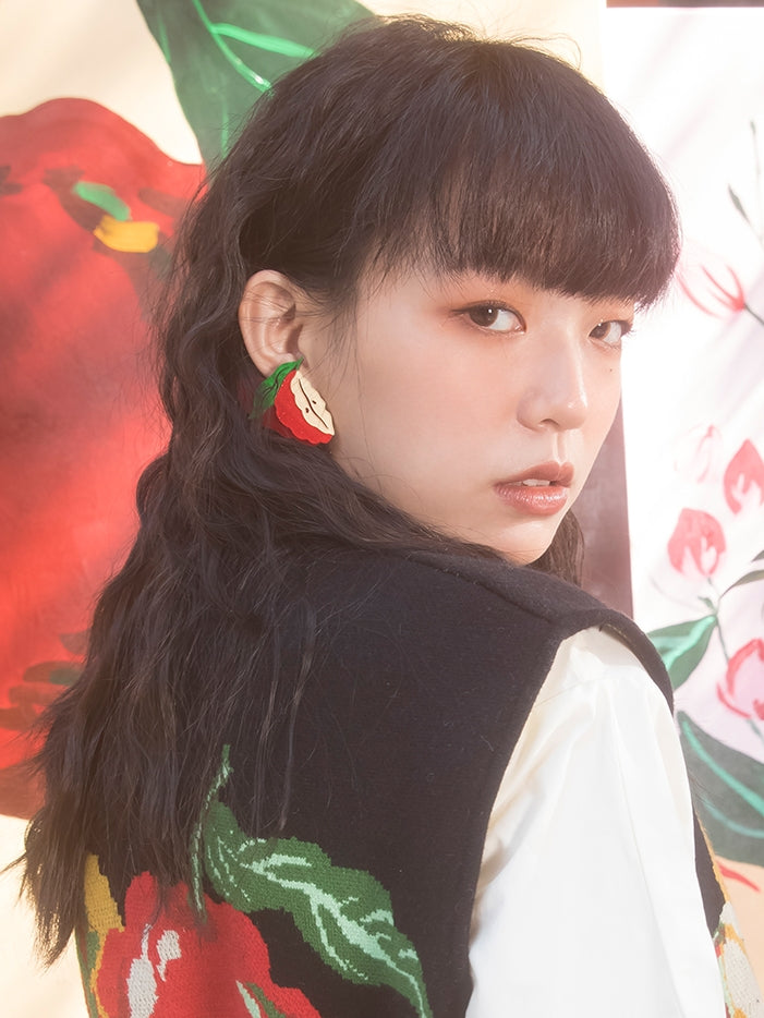 Apple Pattern Asymmetric Earrings