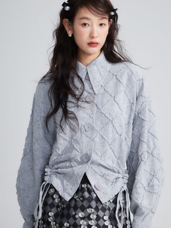 Rhombus Textured Waist Drawstring Short Shirt