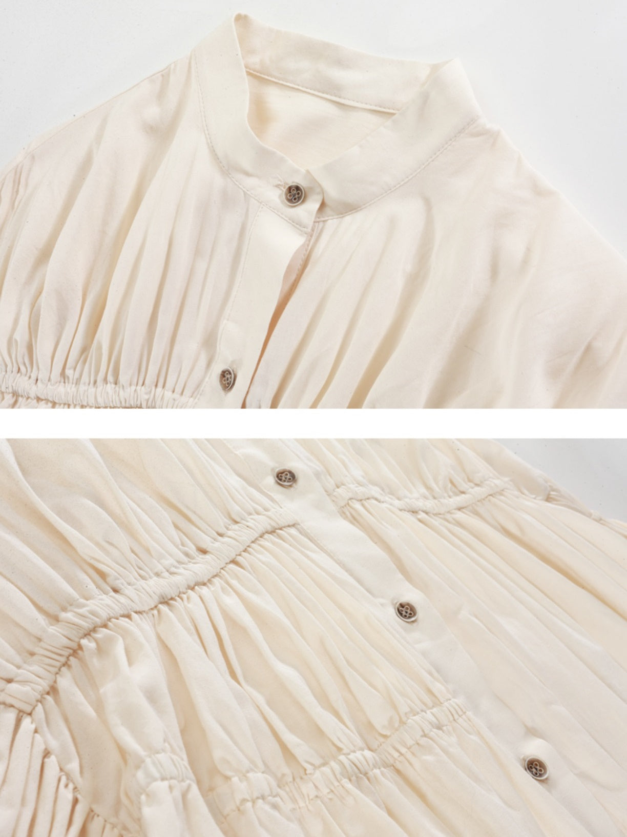 Ruffled Cotton Shirring Long Dress