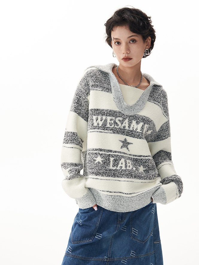 Navy Collar Stripe Sweater