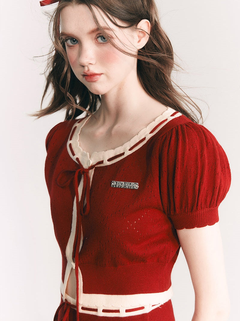 Knitted Short Cardigan & a-line Skirt