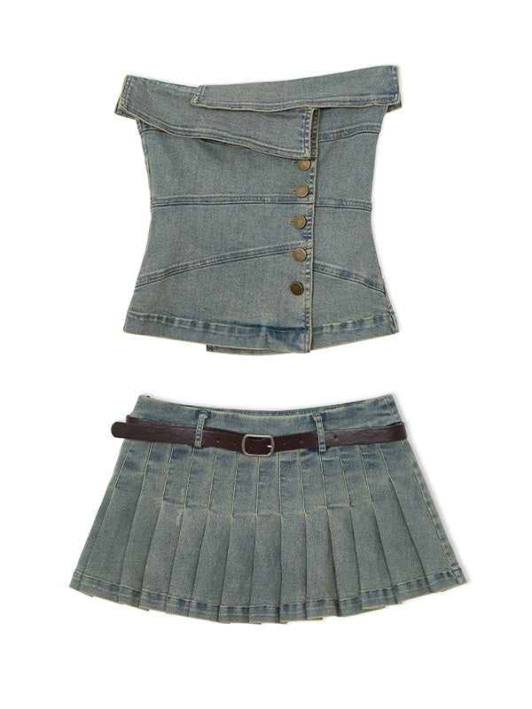 Denim Bare Top & Short Skirt