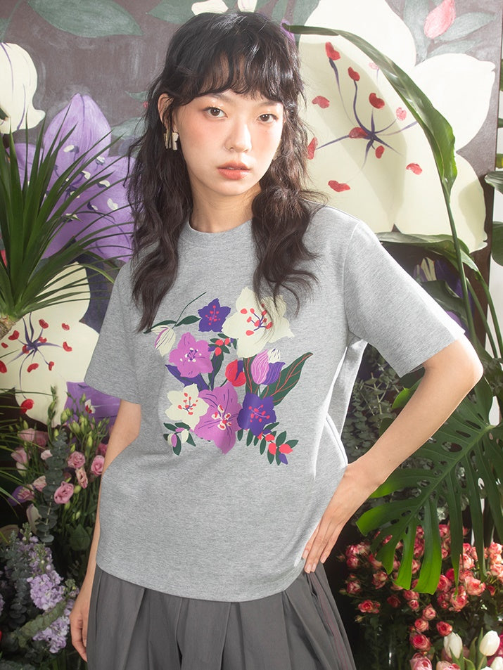SAKURA PRINT LOOSE SLEEVE T-SHIRT