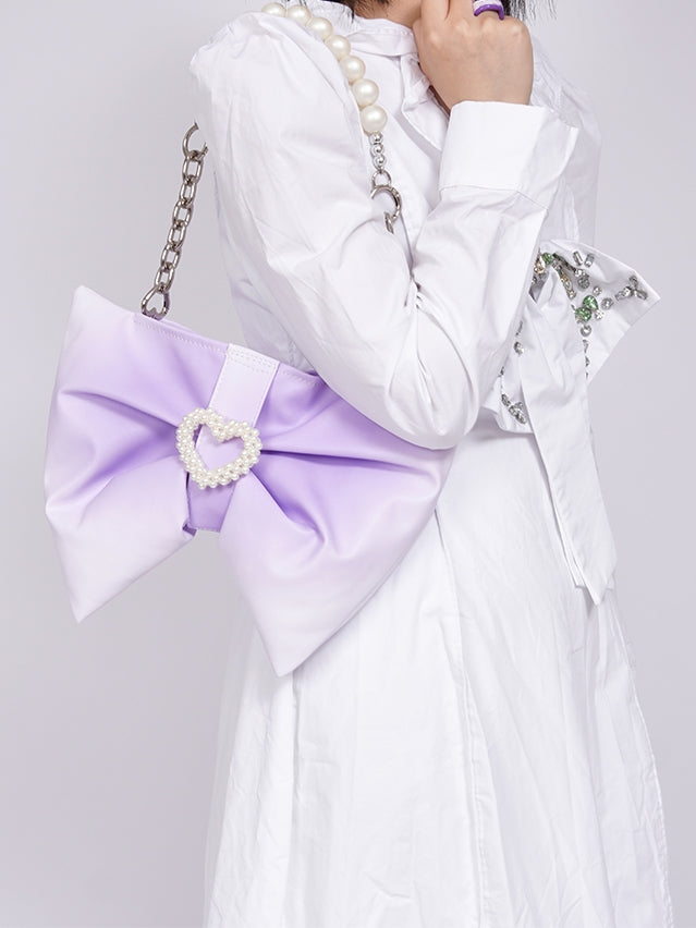 Bow One Shoulder Gradient Pleated Bag