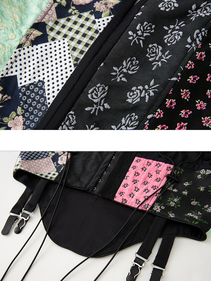 자카드 스티칭 코르셋 조끼