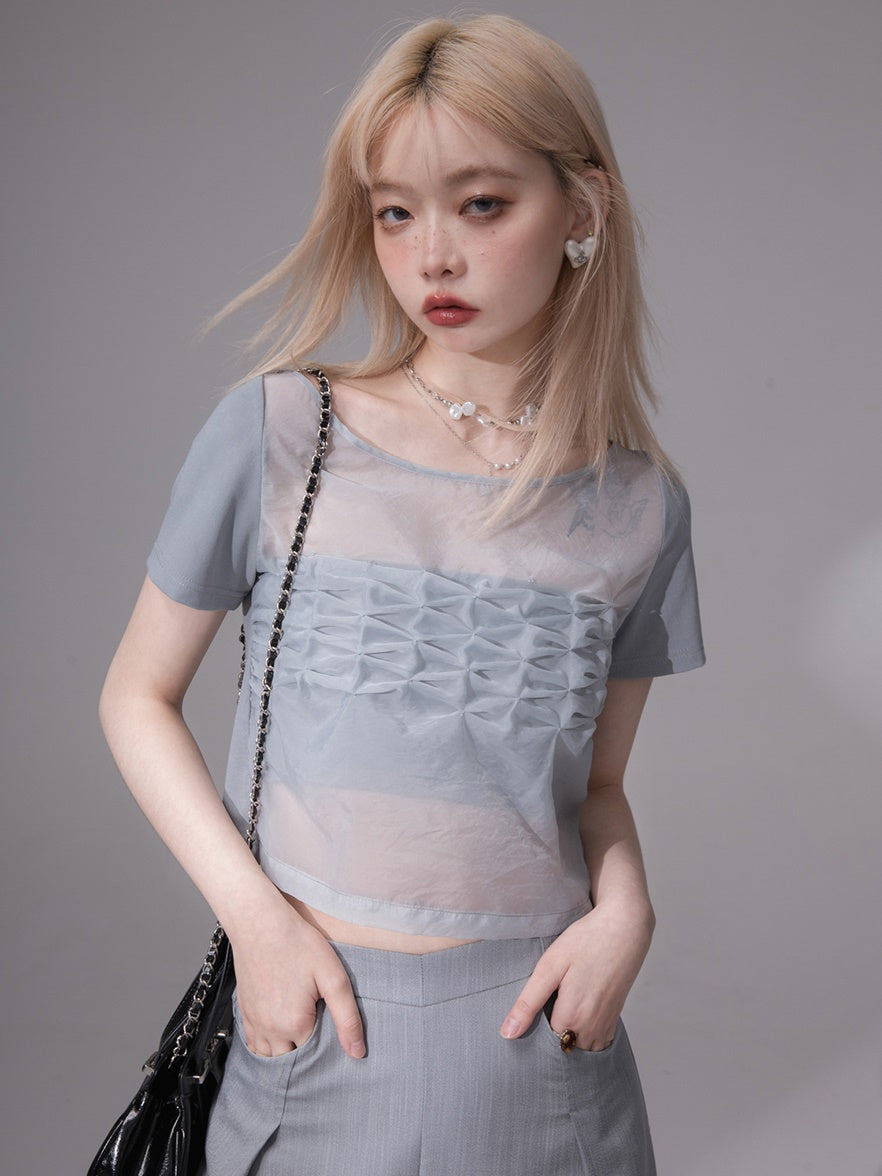 Pinched PLEAT SHEER T-SHIRT