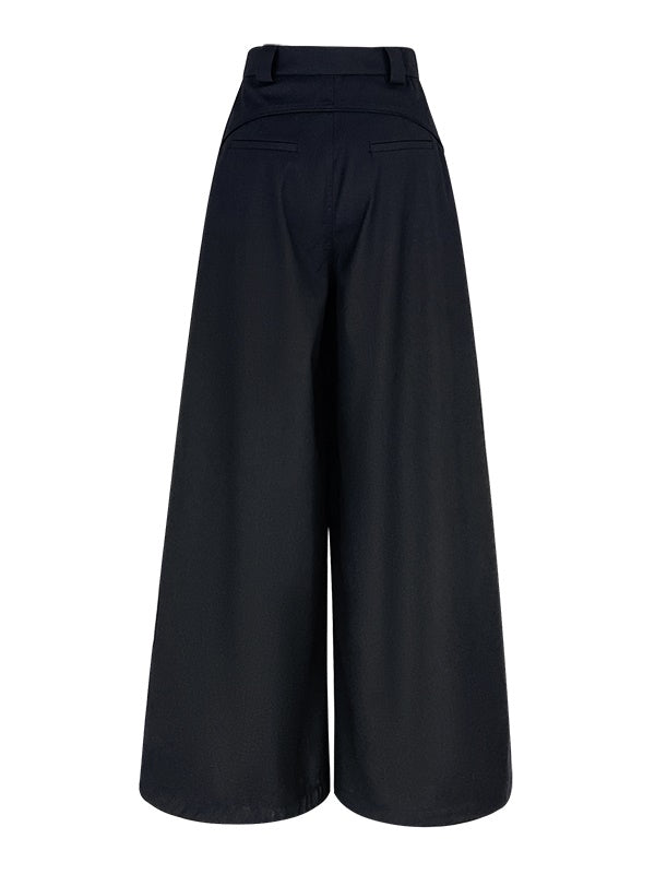 높은 허리 드레이프 넓은 다리 바지