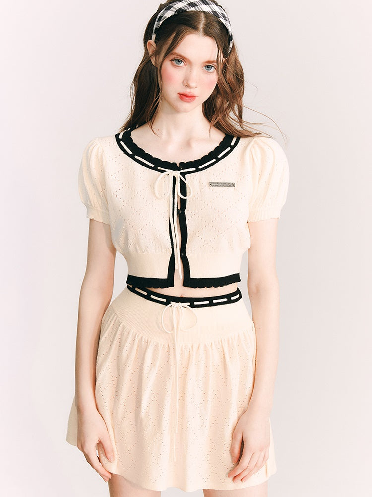 Knitted Short Cardigan & a-line Skirt