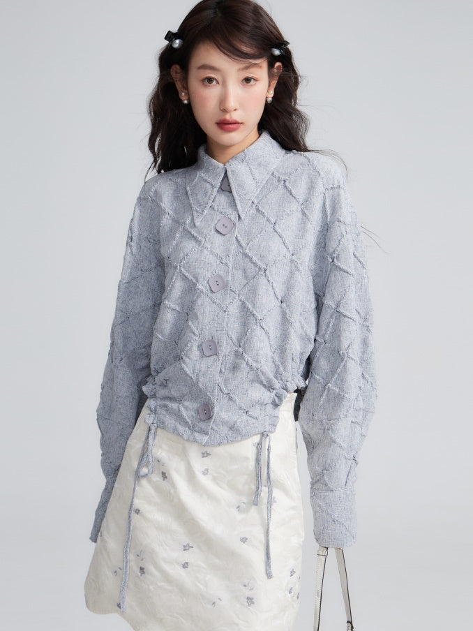 Rhombus Textured Waist Drawstring Short Shirt