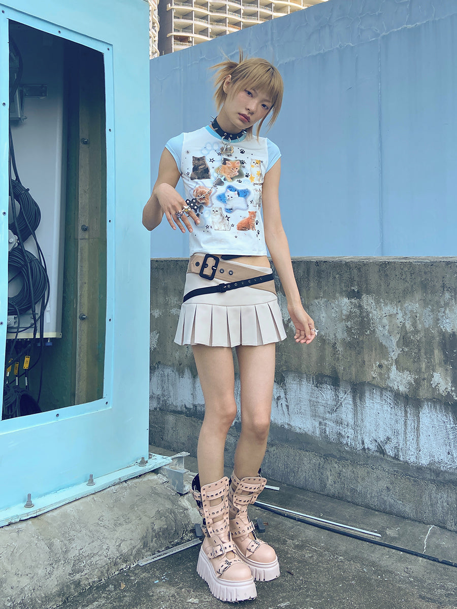 캐주얼 니치 동물 고양이 고양이 자르기 티셔츠