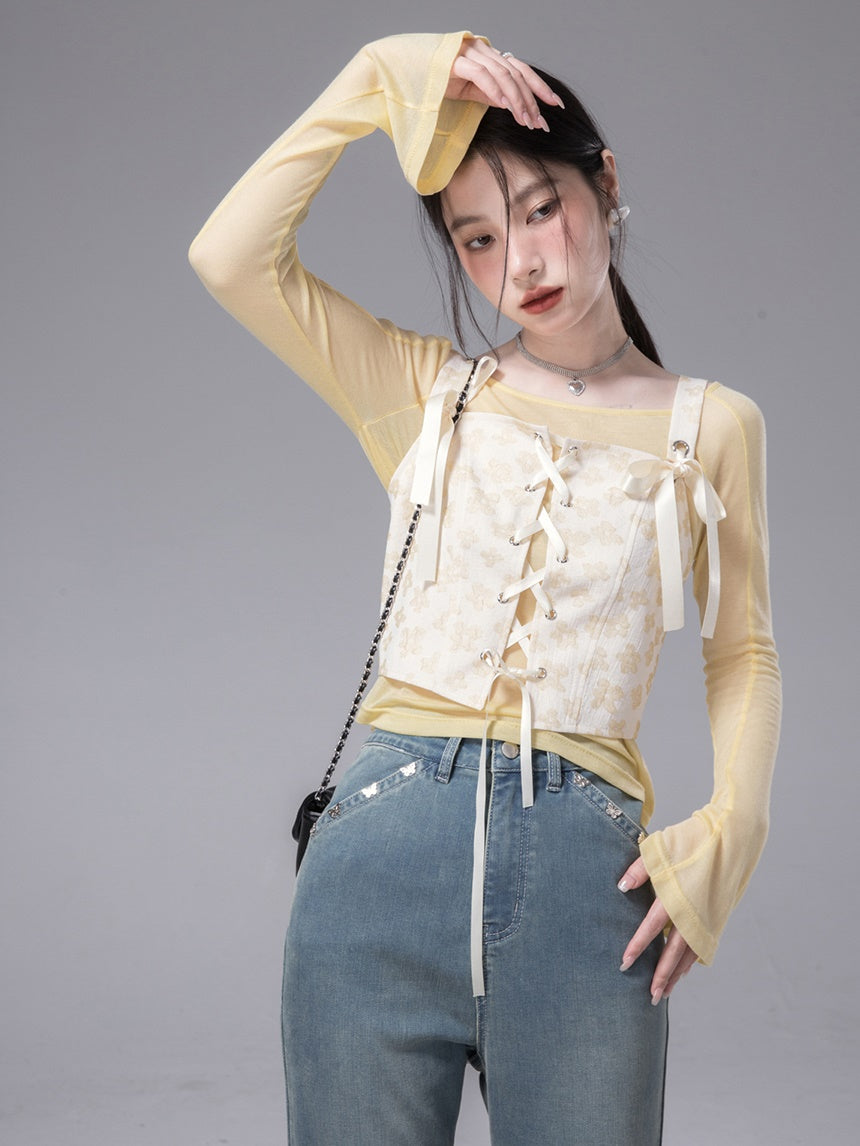 Thin Base T-shirt & Lace-up Vest Set-up