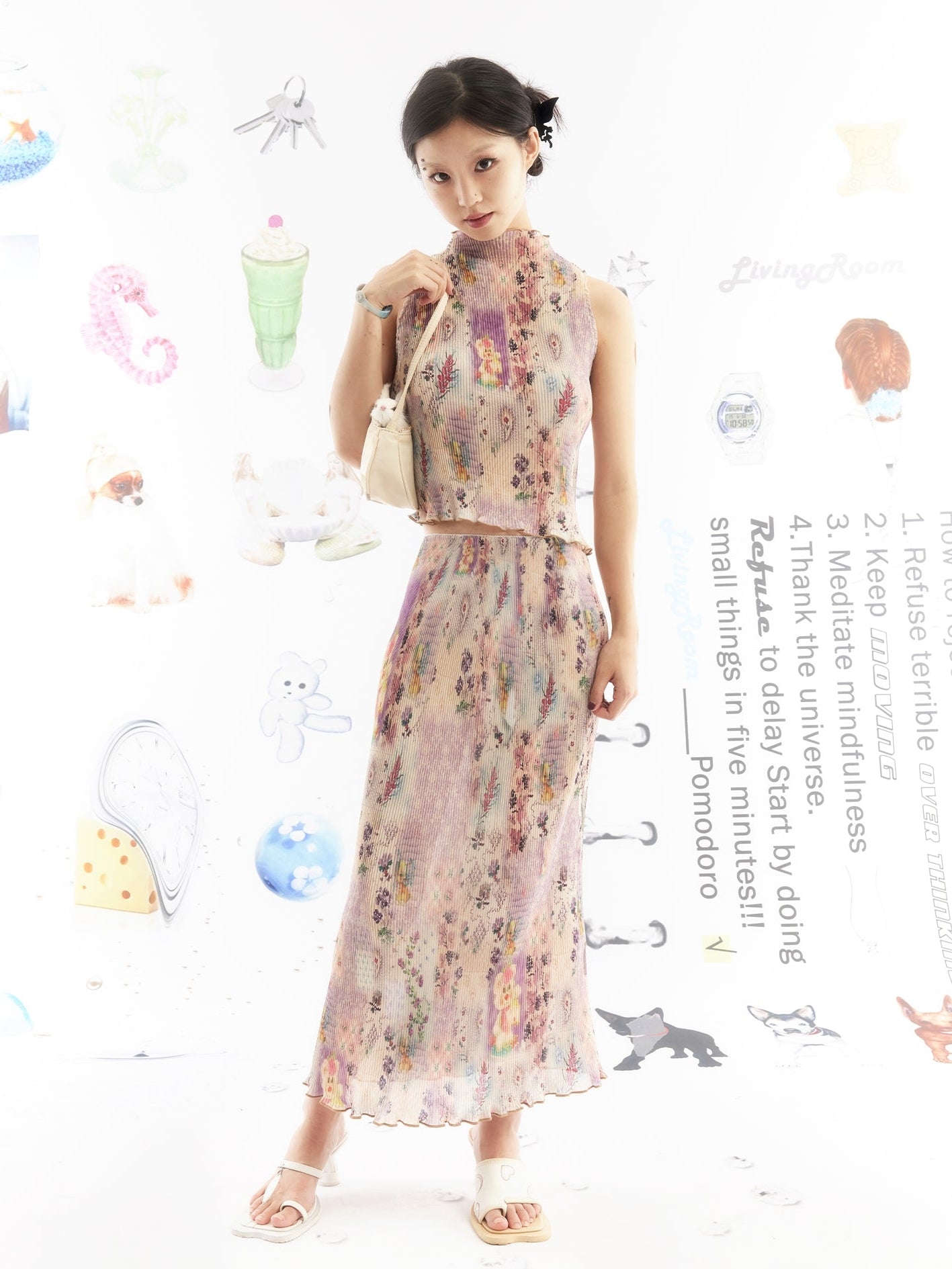 Printed Stretch Sleevels Top & Skirt