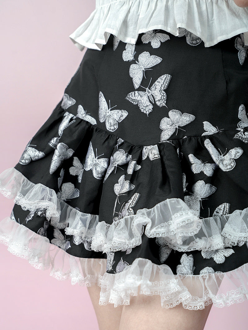 자카드 레이스 퍼프 스커트