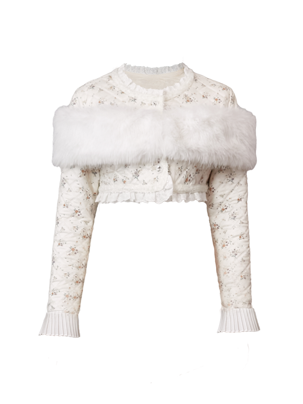 Veste courte et jupe courte en coton floral sans col