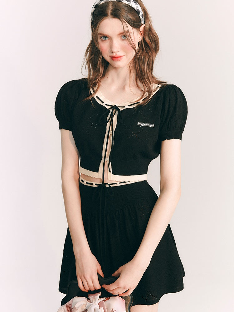 Knitted Short Cardigan & a-line Skirt