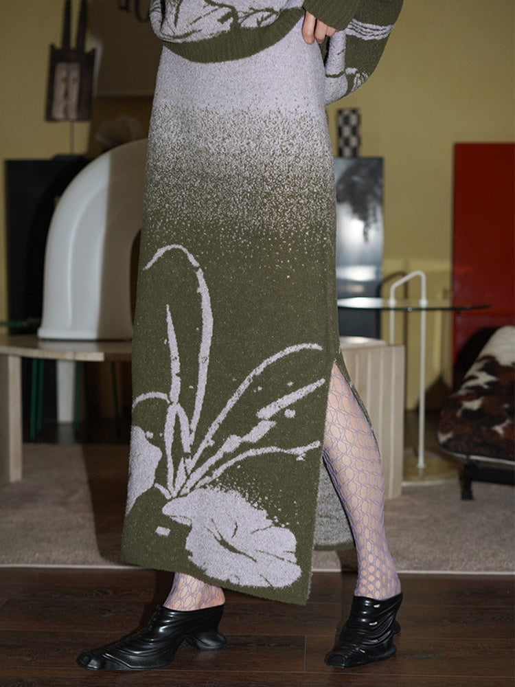 Knitted Jacquard Sweater & Skirt