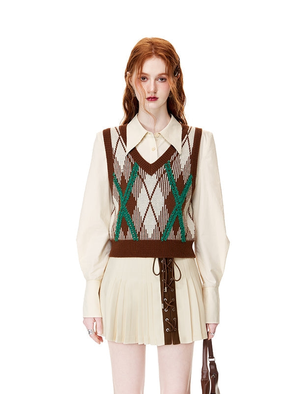 Retro Short Knitted Cardigan & Vest