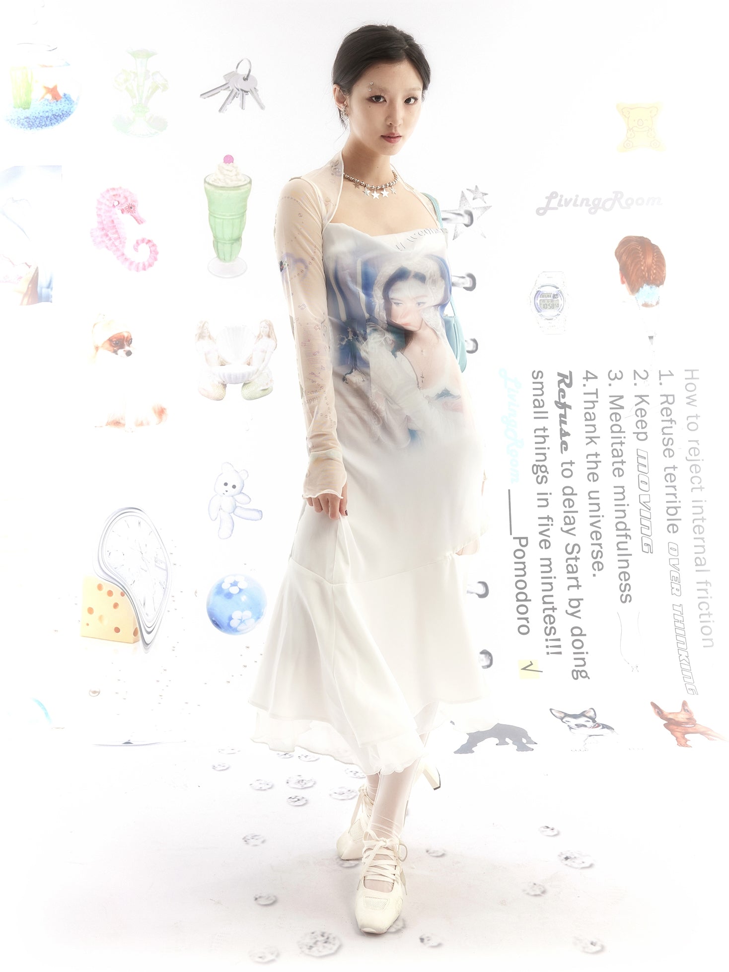 초상화 인쇄 비대칭 헴 슬립 드레스