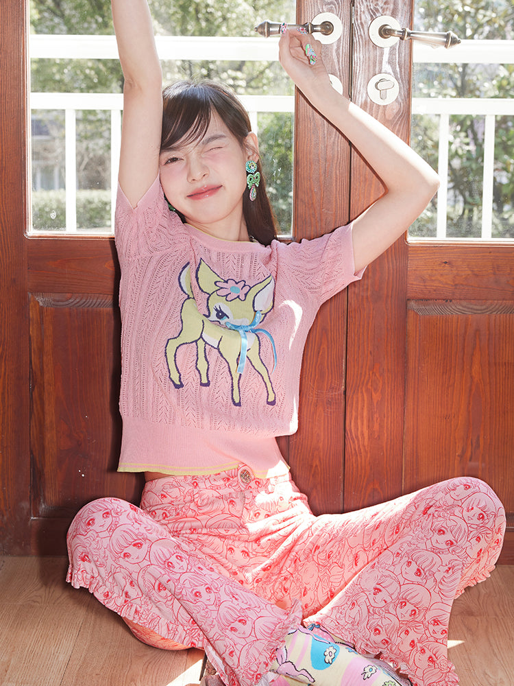 만화 마이틀 중공 둥근 목 니트