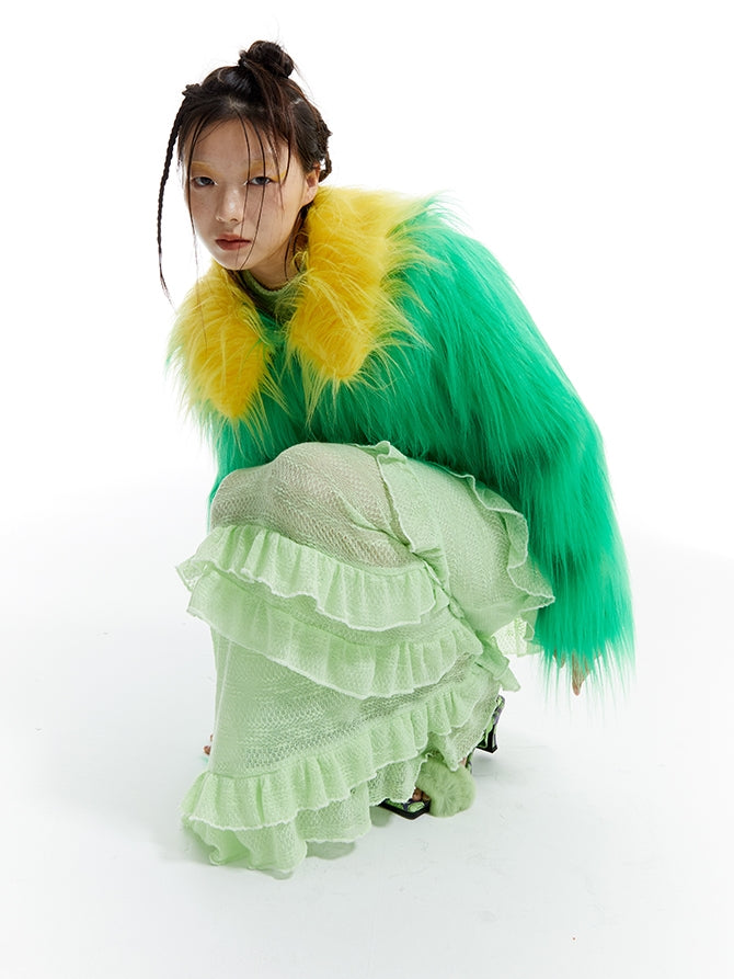 다층 장거리 니트 레이스 스커트