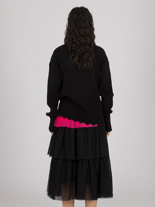 Tulip Pattern Half Turtreneck Loose Sweater