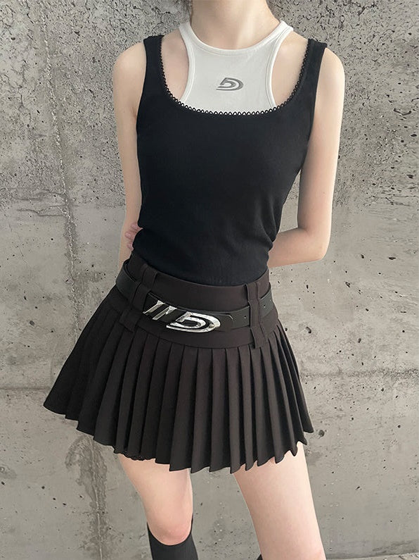 Lace A-line Pleated Skirt Pants