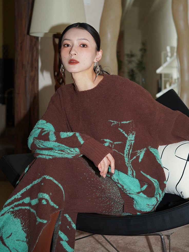 Knitted Jacquard Sweater & Skirt