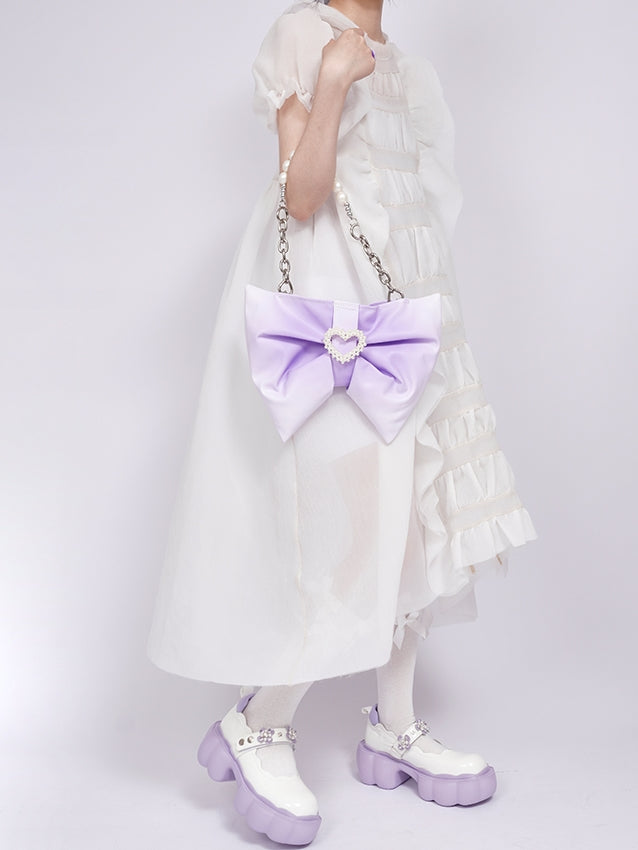 Bow One Shoulder Gradient Pleated Bag