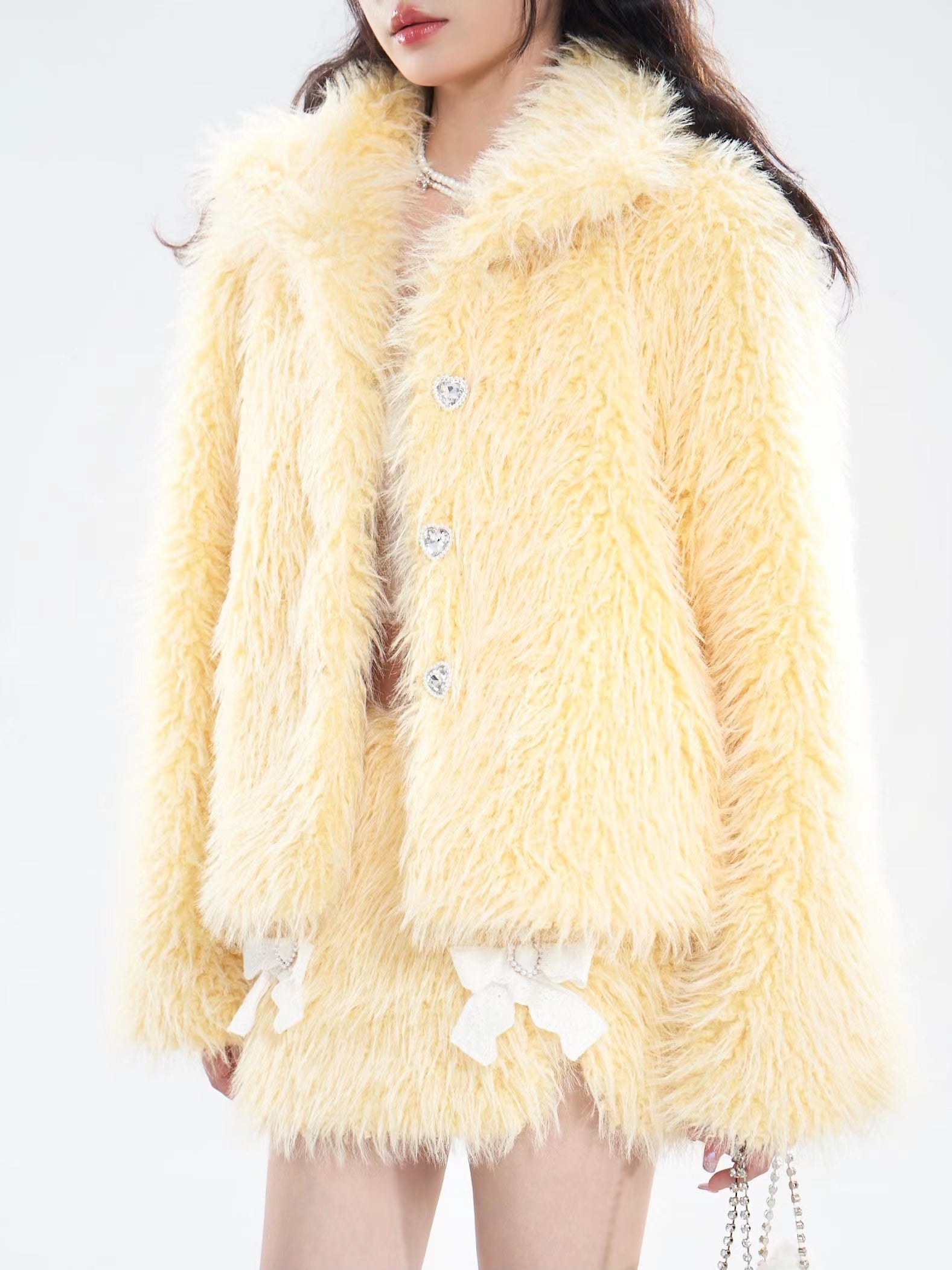 친환경 모피 짧은 코트 및 스커트