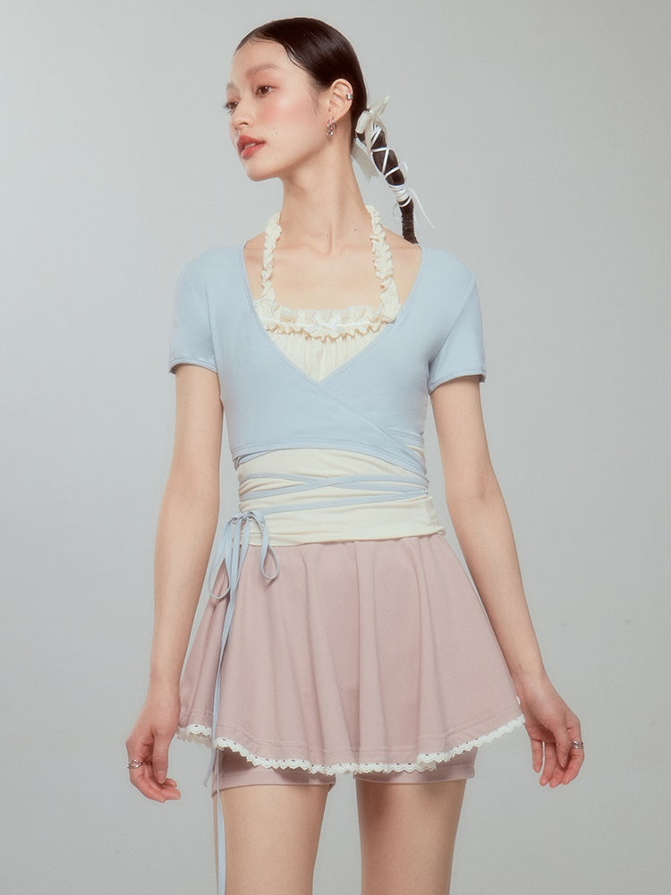 Halter-neck Frill Camisole & Strap Short Cardigan Set-up