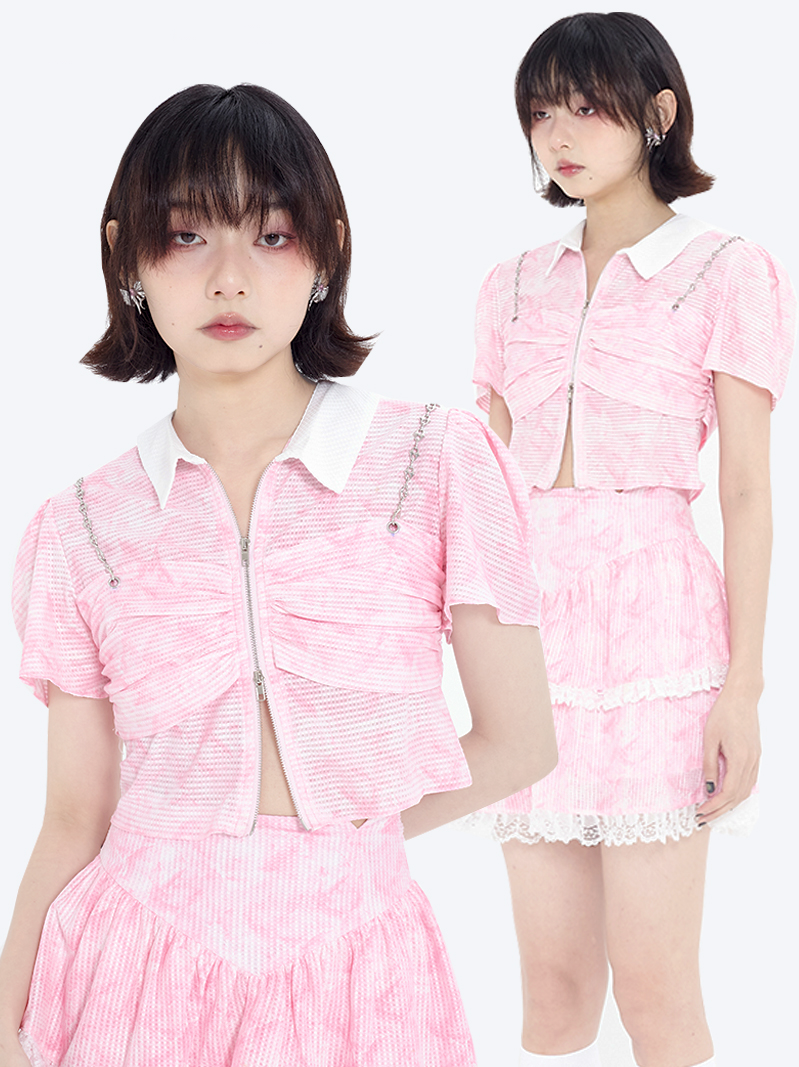 Krawatten-Y2K-Kurzarm-Strickjacke & Rock