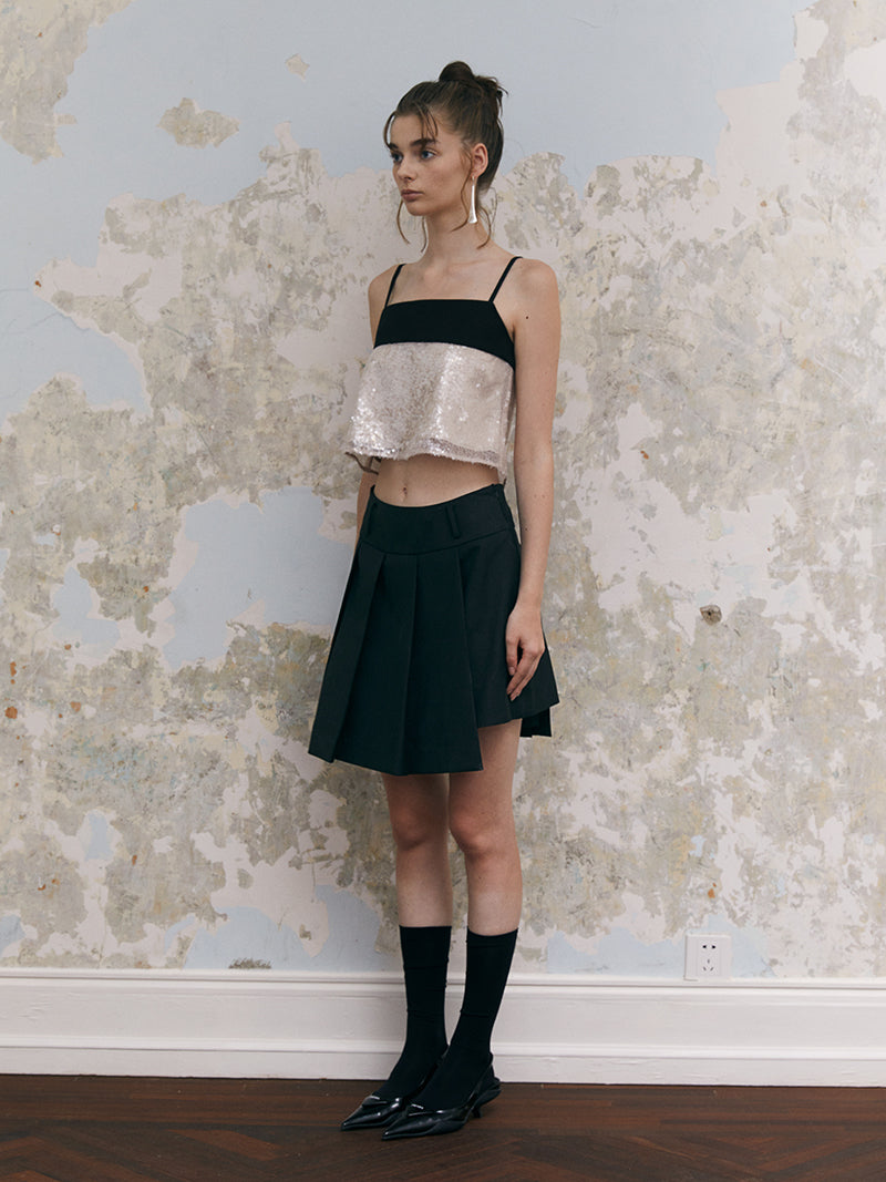 BOX-PLEATS WRAP Short Skirt