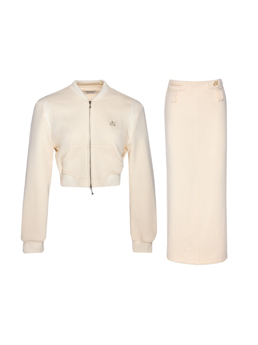 Short Casual Jacket & Slit Long Skirt