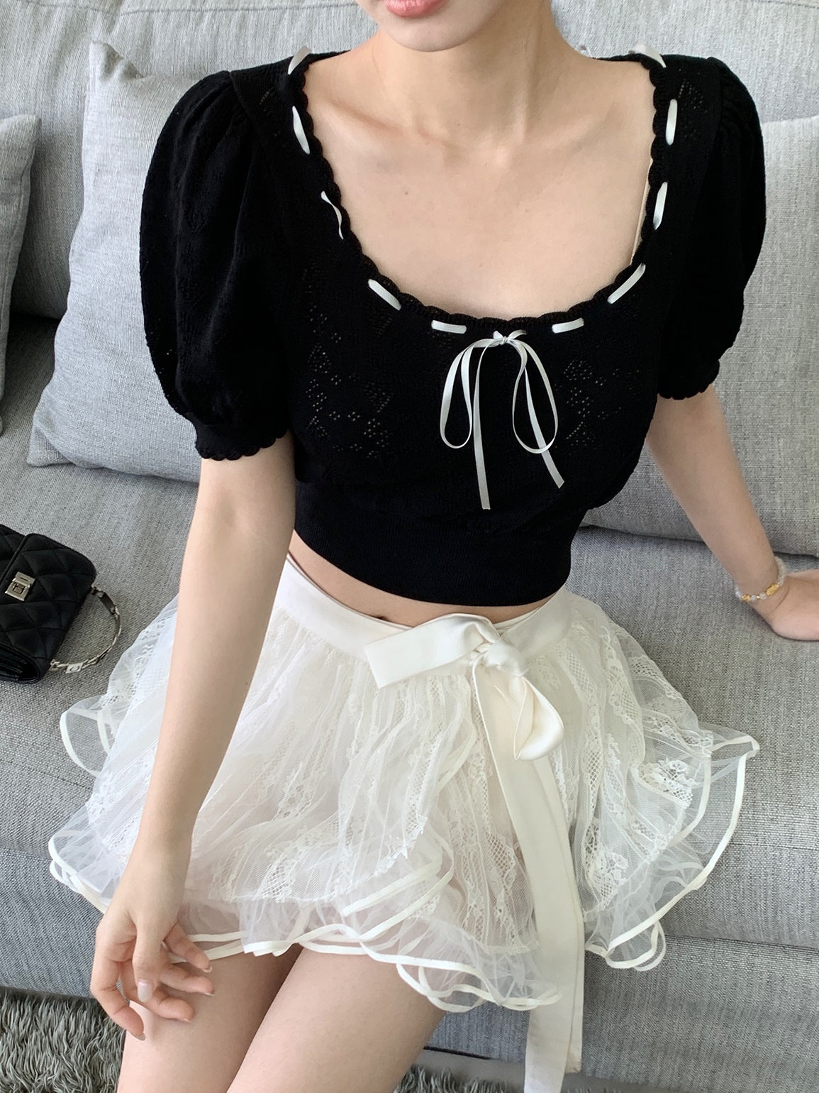 내부 바지가있는 레이스 메쉬 투투 스커트