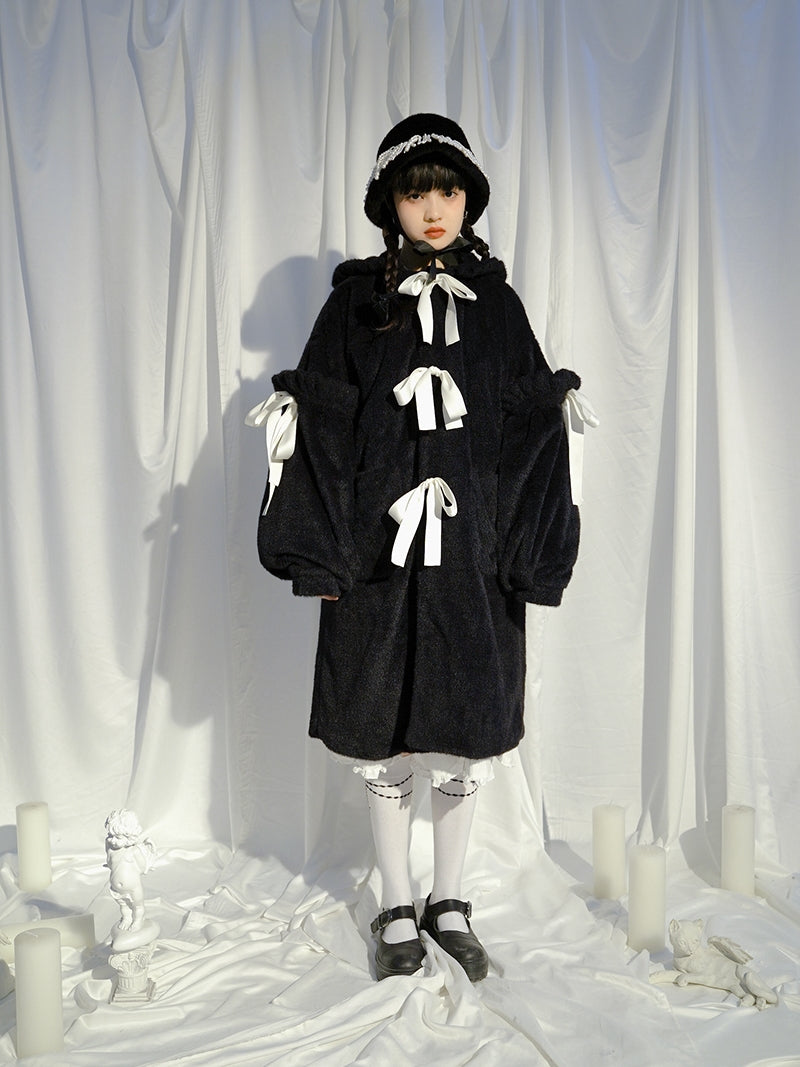 토끼 이어 보아 귀여운 리본 코트