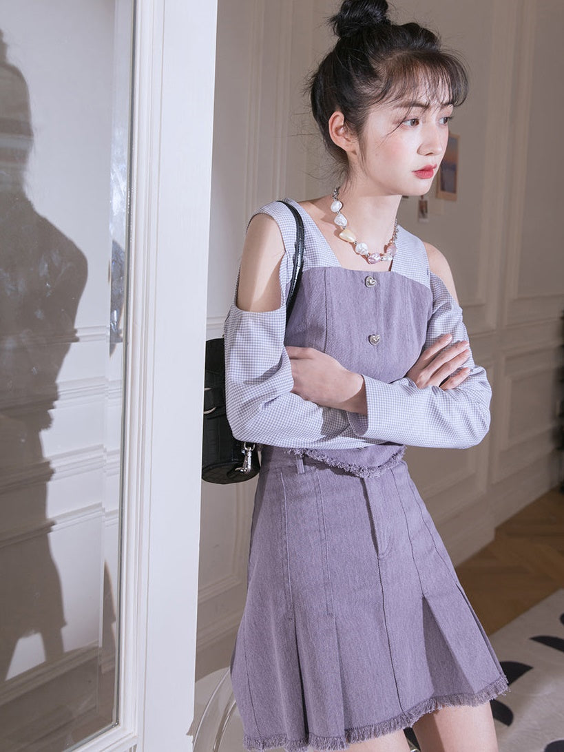 Denim Box Pleat Skirt