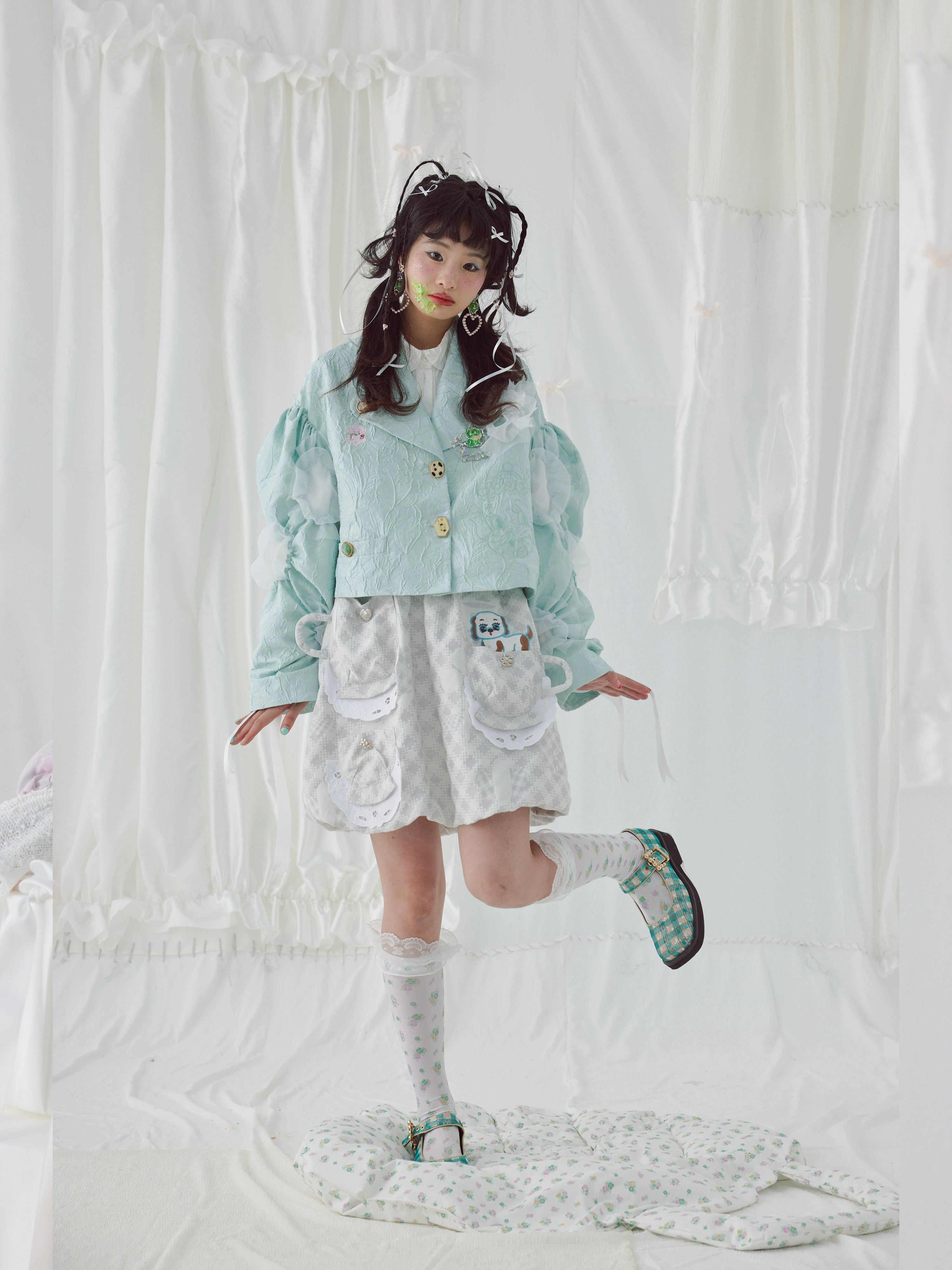 자카드 티 컵 포켓 풍선 치마