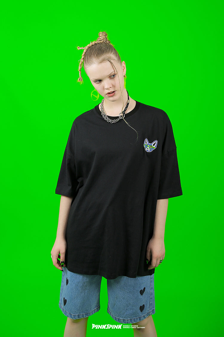 개 OnePoint 오버 사이즈 캐주얼 T 셔츠