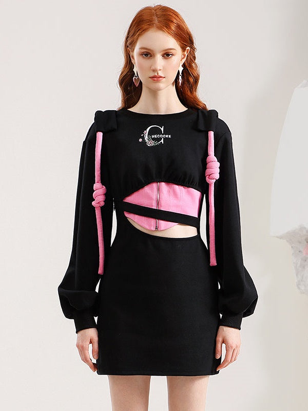 Couleur contrastée Robe mince creux